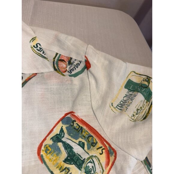 Jane + Delancey Sardine Print Shirt Women’s L Linen Blend Button Up - Picture 5 of 10
